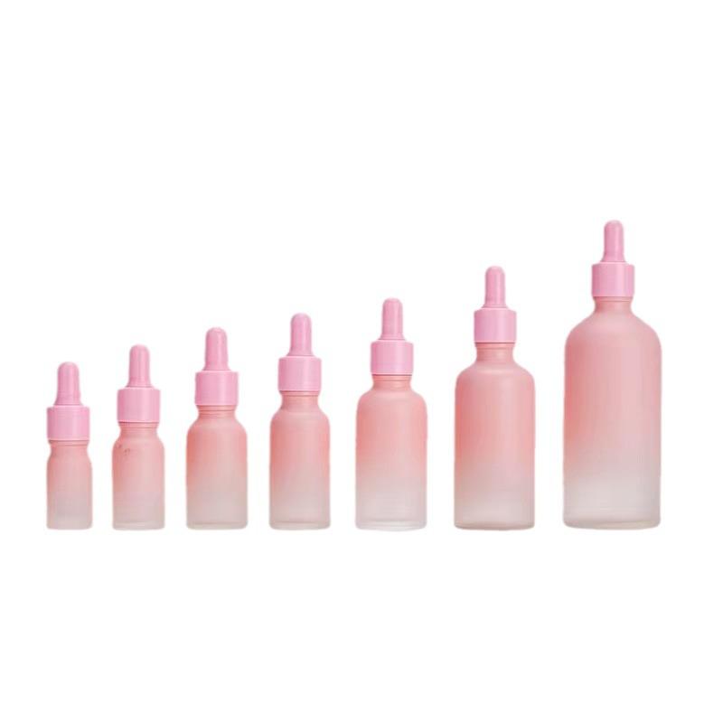Gradient Pink Essential Oil Bottle with Dropper - 5-100ml Portable Lotion, Spray, Serum Dispensing Bottle.