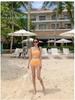 2026 Retro Korean Plaid Color Block High Waist Bikini Swimsuit