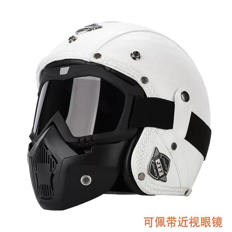 Retro Helmet Electric Motorcycle Leather Helmet Summer Pedal Cruise Motorcycle Harley Men and Women Three Quarter Helmet Half Helmet