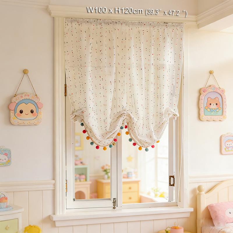 Franse Regenboog Bal Kwastje Kant Doorzichtig Gordijn Lichtdoorlatend Verstelbare Raambekleding Voor Woonkamer Slaapkamer Balkon S Rod Pocket&1 panel