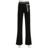 Spring and Autumn Women's Solid Color Lace Splicing Lace-Up Casual Flared Pants Trousers