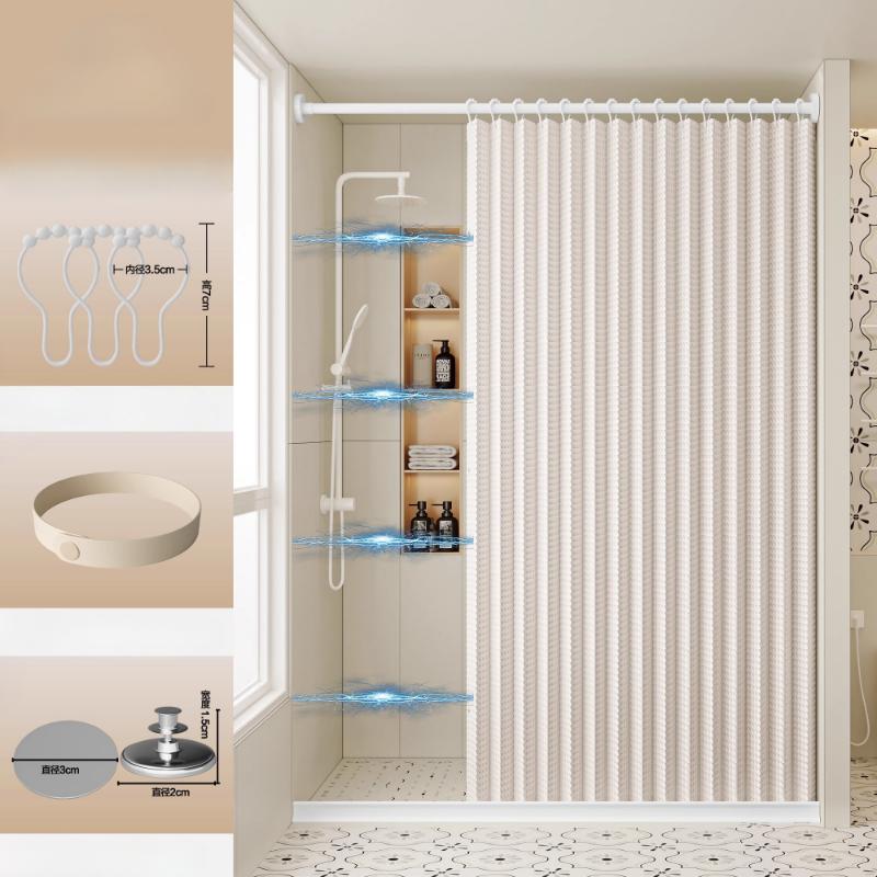 Bathroom Folding Shower Curtain Without Punching Invisible Tarp Toilet Partition Bath Shower Dry and Wet Separation No Rod