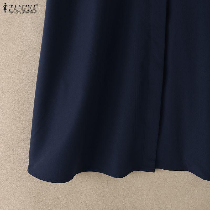 ZANZEA Damen Casual Turn Down Kragen Sommer Kurzarm Shirt Kleid
