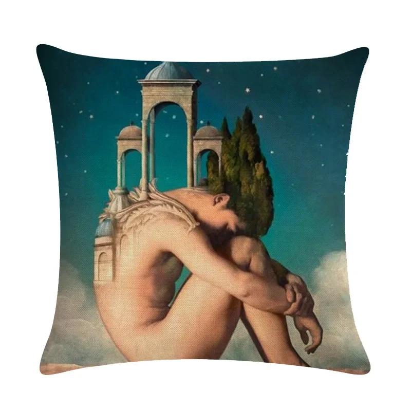 Abstract Fairy Girl Decorative Cushion Cover Linen Pillowcase For Sofa Couch Bedroom Home Living Room Decor 45X45Cm