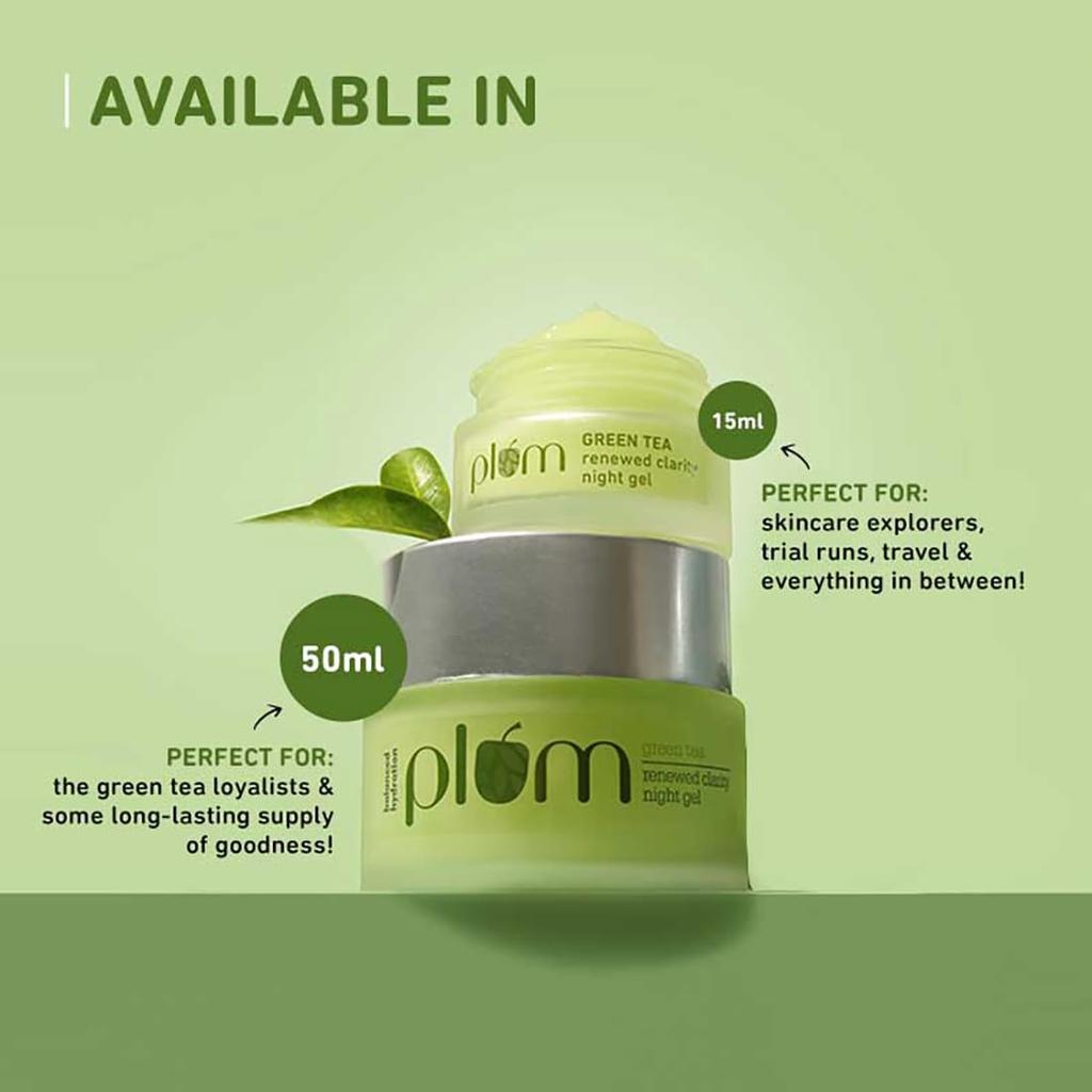 Plum Green Tea Renewed Clarity Night Gel Mini For Oily Acne Prone Skin Lightweight Overnight Hydration Face 15 Ml