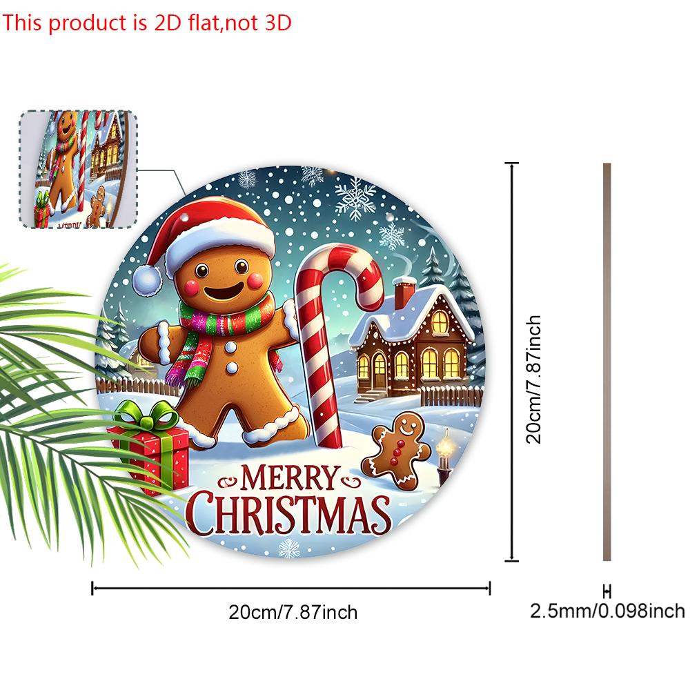 Rustykalny Świąteczny Drewniany Znak ze Wzorem Piernika - Wesołych Świąt Okrągły Znak na Drzwi Wejściowe, Dekoracja Ścienna - Idealna Dekoracja Świąteczna