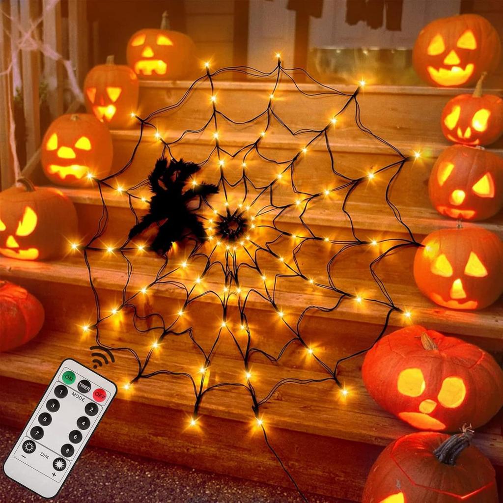 Spider Web String Lights with Large Spider Decoration for Halloween Indoor Outdoor Party Decoration Durable Flexible Design
