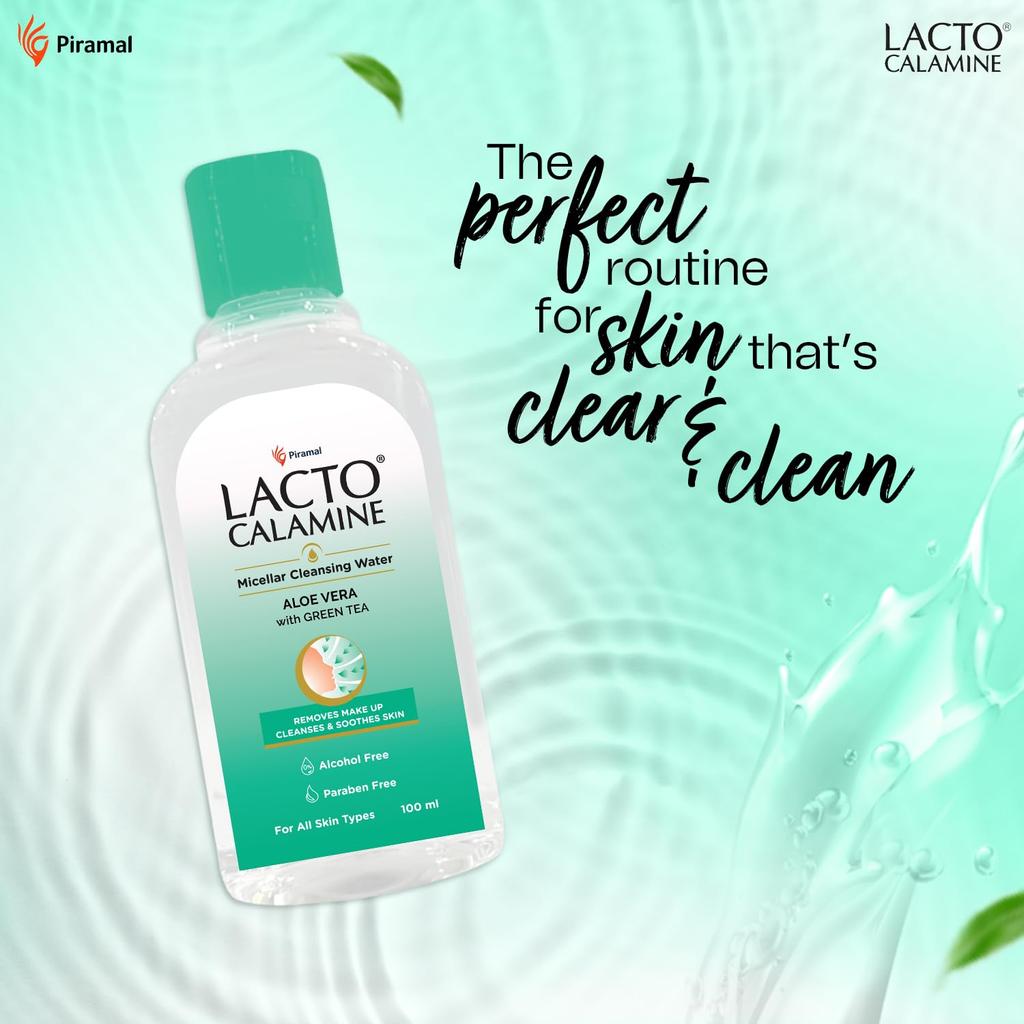 Lacto Calamine Micellar Water Make-Up Remover Liquid 100ml With Aloe Vera Green Tea Niacinamide