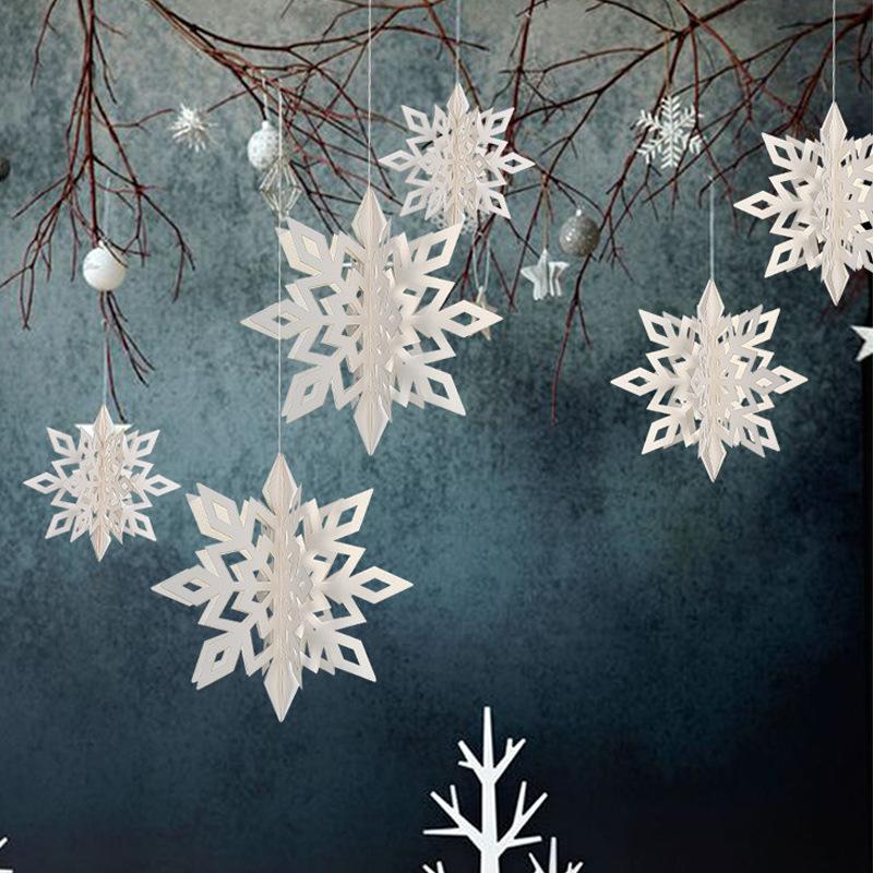 6Pcs Christmas Snowflake 11/11/11CM Christmas Tree Hanging Ornaments 1D Iridescent Snowflake Star Christmas Wedding Decorations