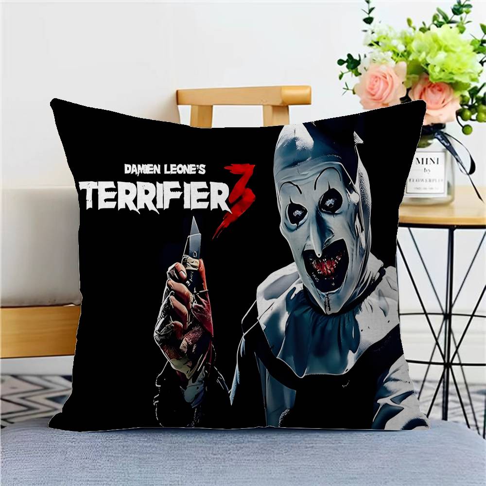 T-Terrifier 3 Horror Clown Film Kissenbezüge Cartoon Sofa Dekoratives Zuhause Doppelseitiger Druck Kurzer Plüsch Niedlicher Kissenbezug