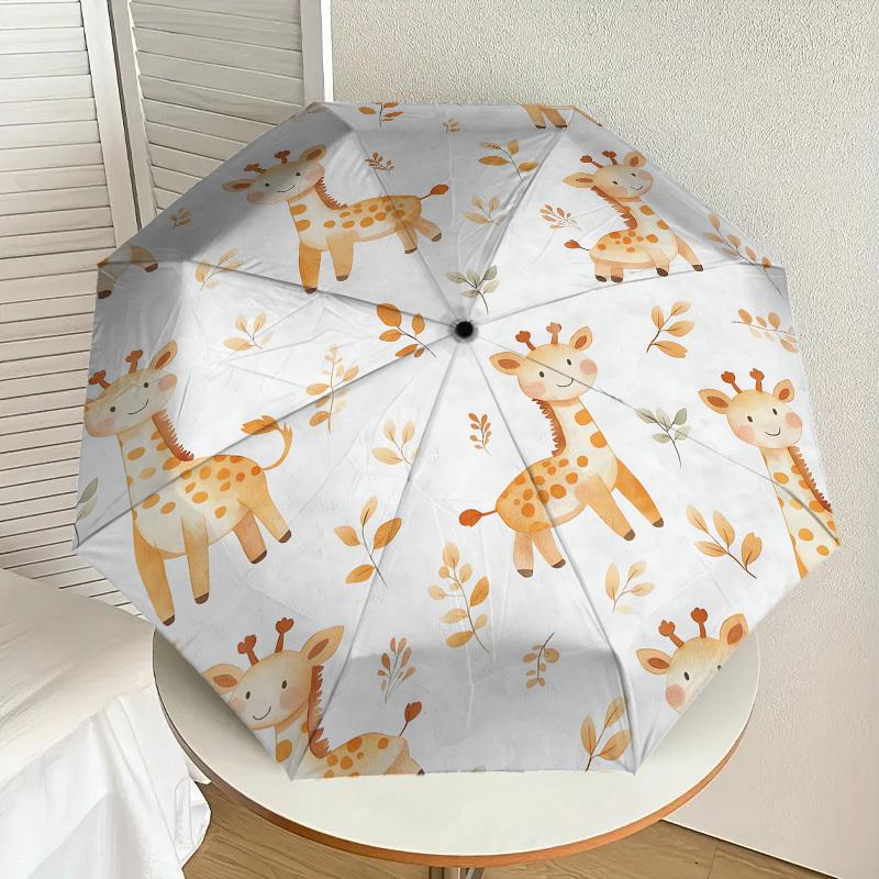 1pc Giraffe Leaves Pattern Umbrella Design Automatic Opening and Closing Umbrella, High-quality Travel Umbrella,  c1128033