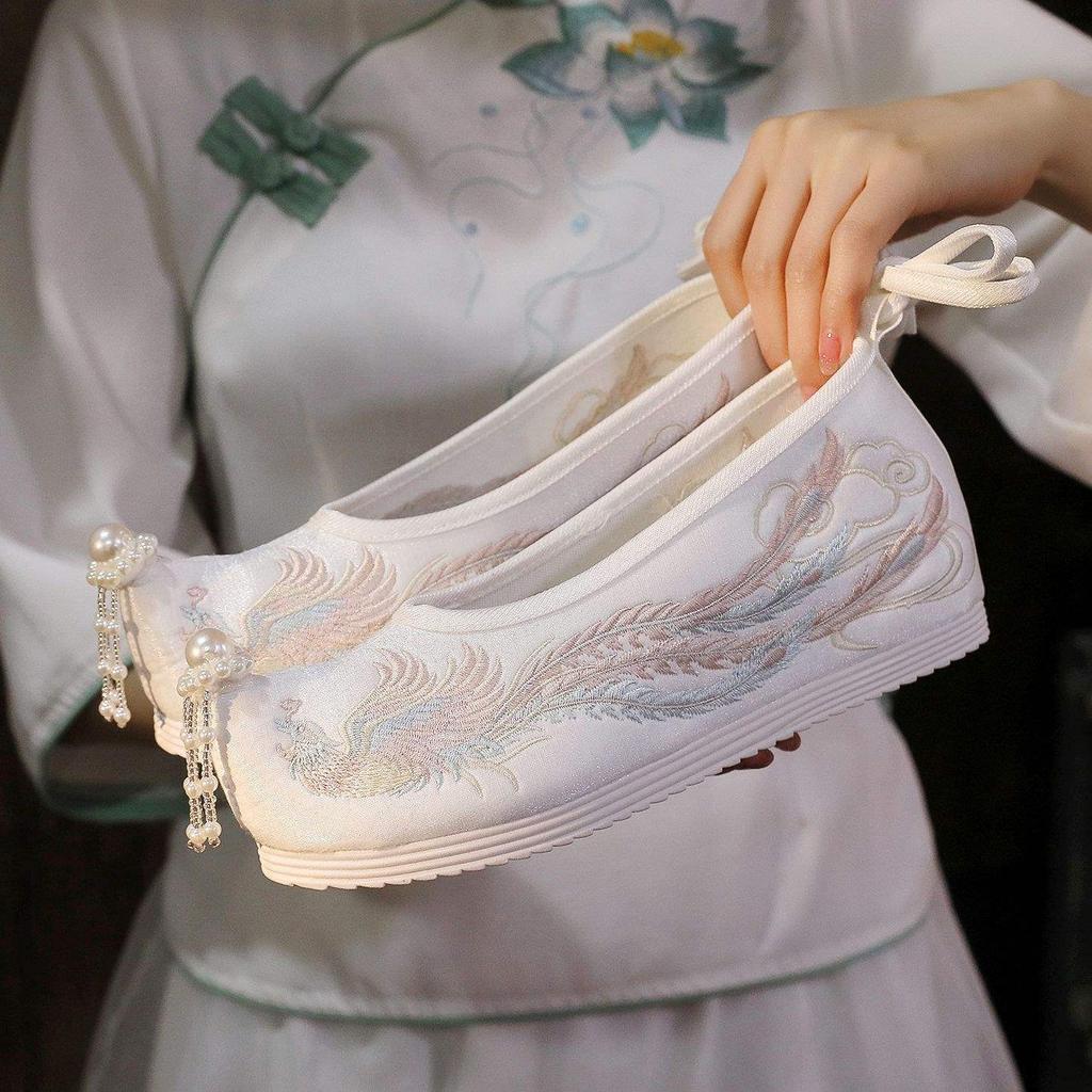 New inner shoes Hanfu women's shoes bow shoes embroidered shoes upturned new Chinese style ancient shoes