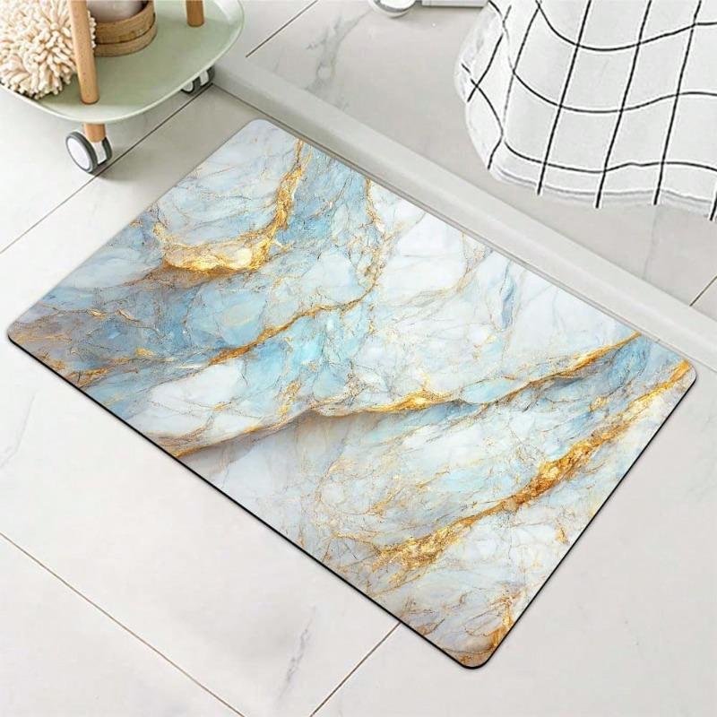 Marble Gold Vein Foil Modern Luxury Carpet Mat Rug Non Slip Easy Clean Home Decor for Bathroom Bedroom Entryway Door