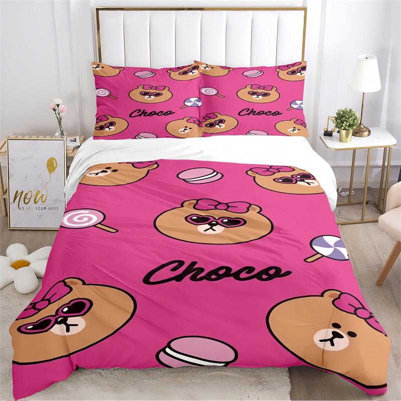 Cute Black Cat with Red Bow Print Bedding Set, Grey Striped Cartoon Cat Duvet Cover Set(1 * duvet cover + 2 * pillowcase, without core)
