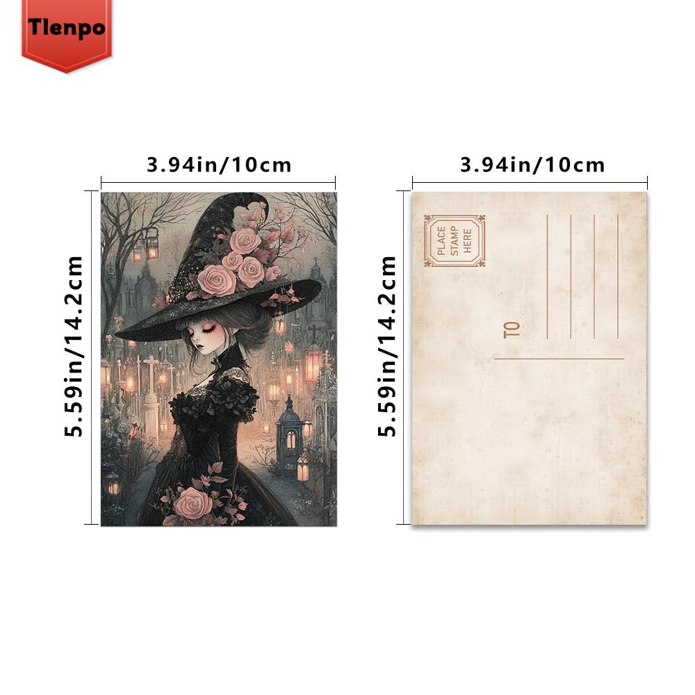 32pcs, Halloween postcard, witch, birthday/anniversary gift, collectible, suitable for gift-giving, can be mailed.
