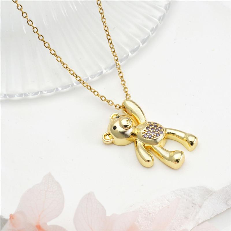 Cute Cartoon Bear Zircon Pendant Necklace Stainless Steel Chain High Grade Animal Choker Jewelry Party Gifts For Women Girls