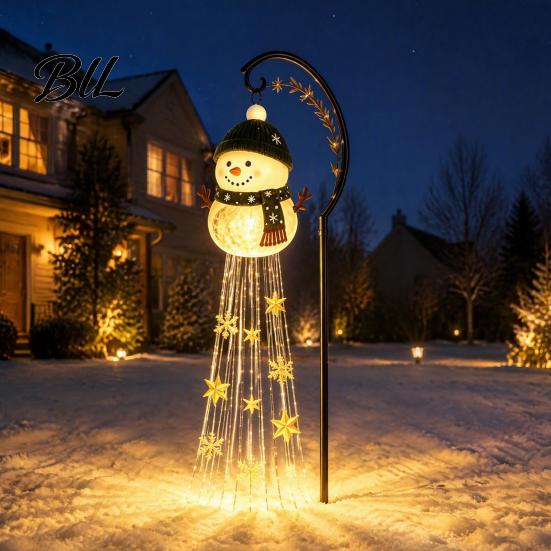 Energy Efficient Patio Festive Lights Solar Snowman Garden Stake Light, Flowing Waterfall LED Fairy Light with Easy Install Christmas Porch