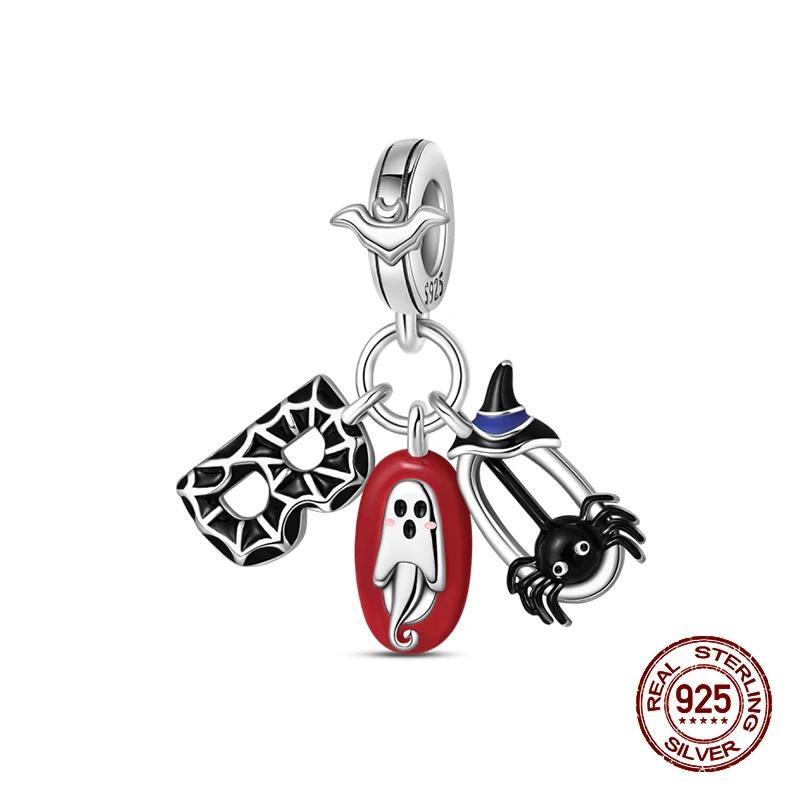 2025 Halloween Party Charms 925 Sterlingsølv Selvlysende Gresskar Spøkelse Flaggermus Perle Hengende Armbånd Halskjede DIY Smykker Festgave