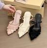 Ladies Flower Mesh Open Heel Sandals Shoes Sexy Designer High Heel Pointed Toe Stiletto Pumps Mules Women Sandals