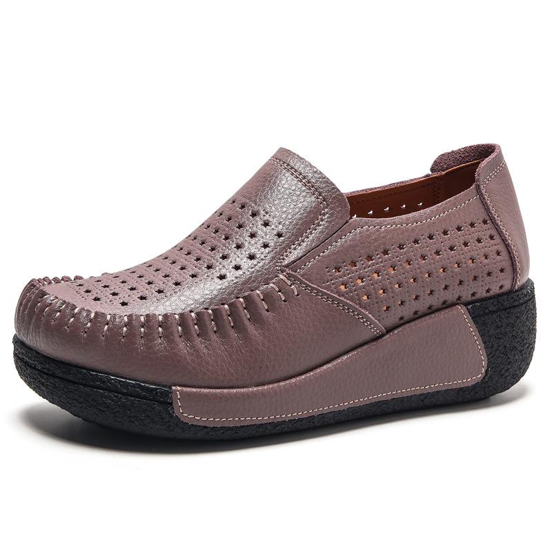 Hollow leather rocking shoes women's hole shoes thick-soled one-pedal muffin versatile casual shoes