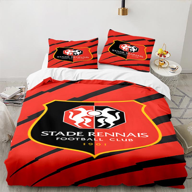 3PCS Stade Football Club Crest Bedding set,Ideal For1pc Duvet Cover And 2pcs Pillowcases Perfect for Christmas gift,Ideal for Bedroom, Dormitory