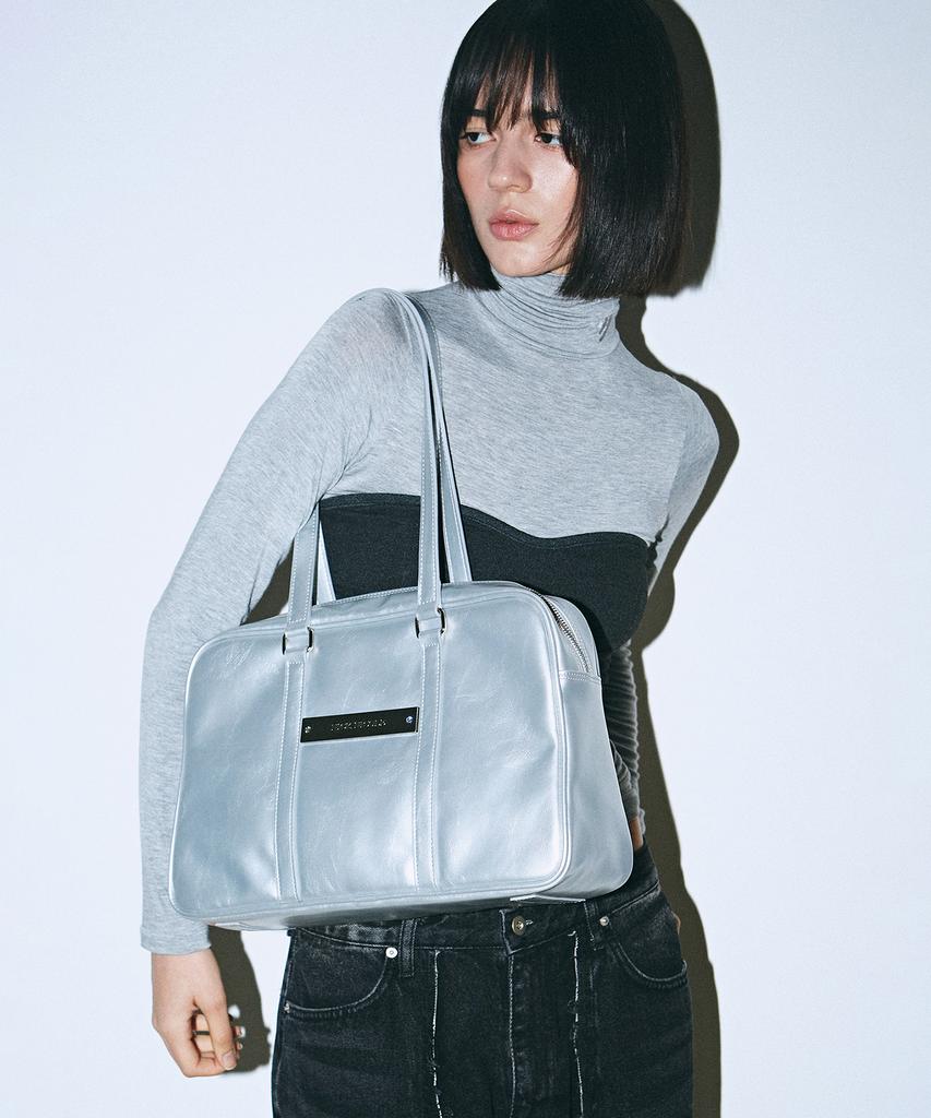 Nick&Nicole Crystal Leather Boston Bag_Silver