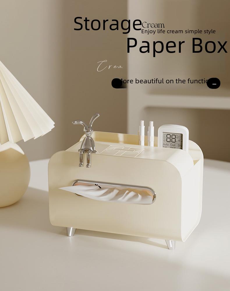 Cream Style Multifunctional Tissue Box with Remote Holder for Living Room