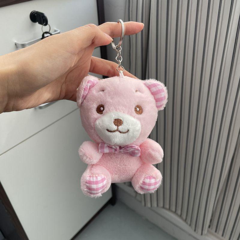 Cartoon Cute Checkered Bow Teddy Bear Plush Toy Pendant For Decoration Bag