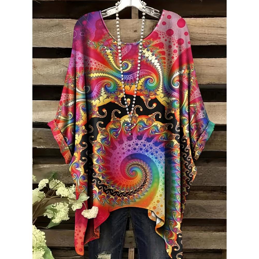 2025 Bohemian Chic Oversized Minimalist Cute Panda Print Irregular Hem Round Neck T-Shirt Stylish and Versatile Machine Washable