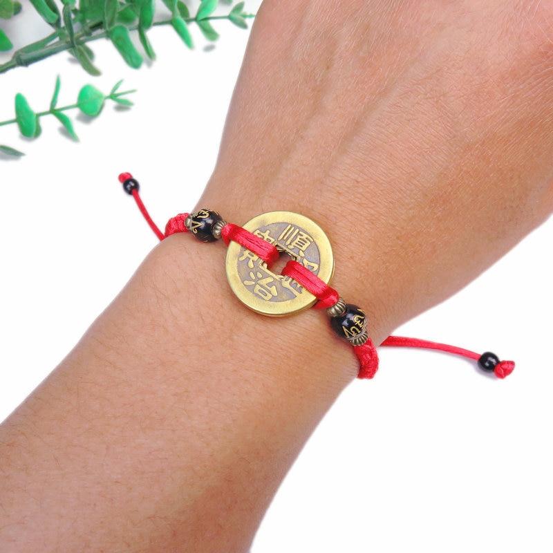 Buddhism Six Words Ancient Coin Kabbalah Red String Bracelets Lucky Protection