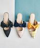 Oriental Traffic Women's Ribbon Pointed Toe Mule Pumps, Feminine and Easy To Match with Any Occasion, Size 41109 Beige, Size 24.0cm-24.5cm