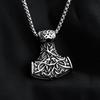 Unisex Stainless Steel Thor's Hammer Double-Sided Pendant - Retro Nordic Viking Style