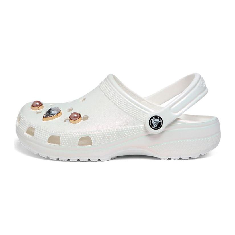 Crocs Classic Crystals Pearls Comfortable Non-Slip Breathable Slippers Kids Slippers White 208435-100