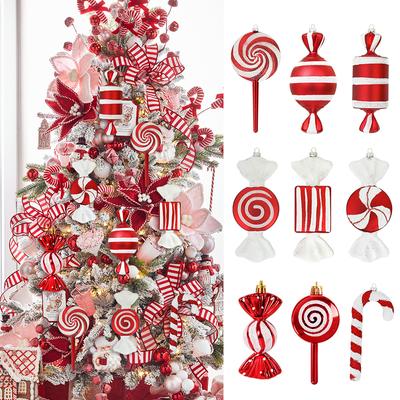 3/6Pcs Big Christmas Lollipop Red Candy Cane Pendant Xmas Tree Hanging Ball Ornament 2024 Christmas Decoration For Home New Year