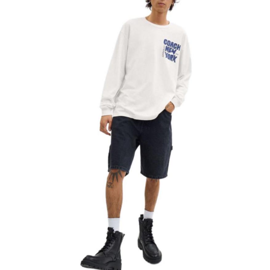 Coach Letter Logo Print Round Neck Long Sleeve T-Shirt Men T-Shirts White CW771-WHT