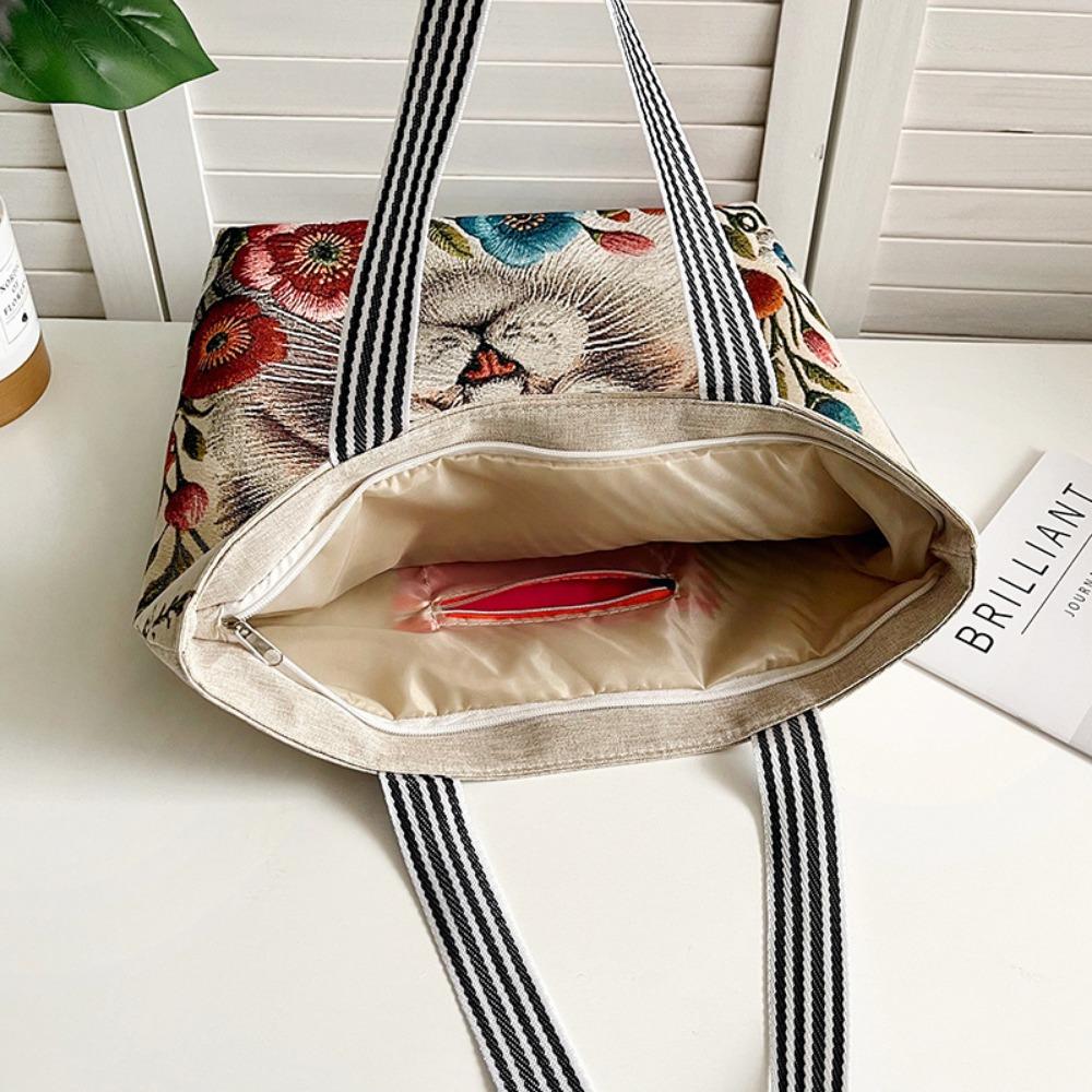 Ethnic Style Embroidered Canvas Bag Sofa Cloth Shoulder Women's Bag Women's Cross-border Leisure Gold Silk Embroidered Backpack