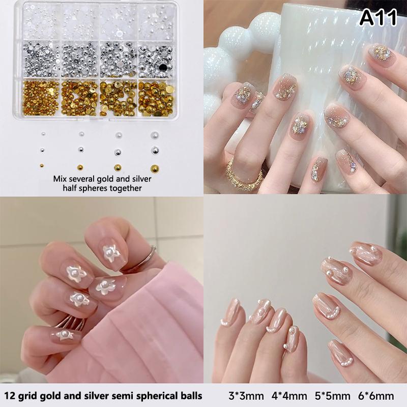 12 Grids 3D Nails Charms Mixed Special-Shaped Diamonds Flat Bottom Diamonds Pearl Sequins Butterfly Diy Manicure Parts