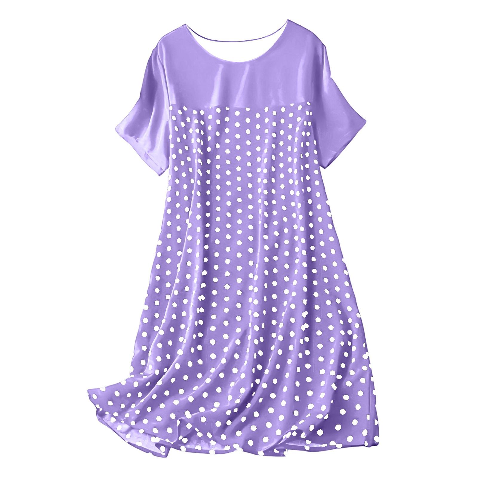 

Женская модная и повседневная ночная рубашка в горошек с круглым вырезом и короткими рукавами, удобное платье XXL светло-фиолетовый