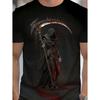 Men's Gothic Reaper T-Shirt - Short Sleeve Crew Neck Soft Cotton Blend with Dark Fantasy Grim Reaper Graphic Print for Casual Wear & Gaming