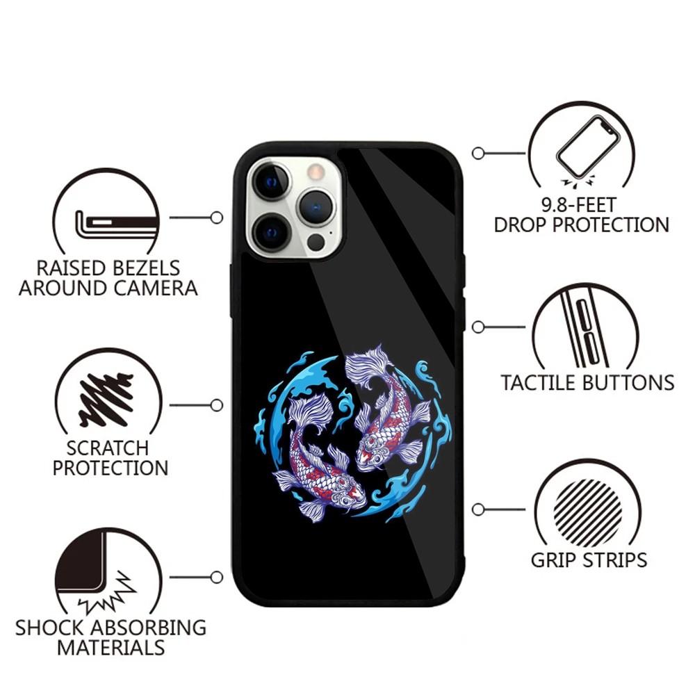 Koi Carp Fish Yin Yang Art Phone Case For iPhone 16,15,14,13,12,11,Plus,Pro,Max,Mini Magsafe Magnetic Wireless Charging