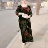 Spring Autumn Women's Gold Velvet Dress Round Neck Printed Plus Size Dress Long Floral Dresses