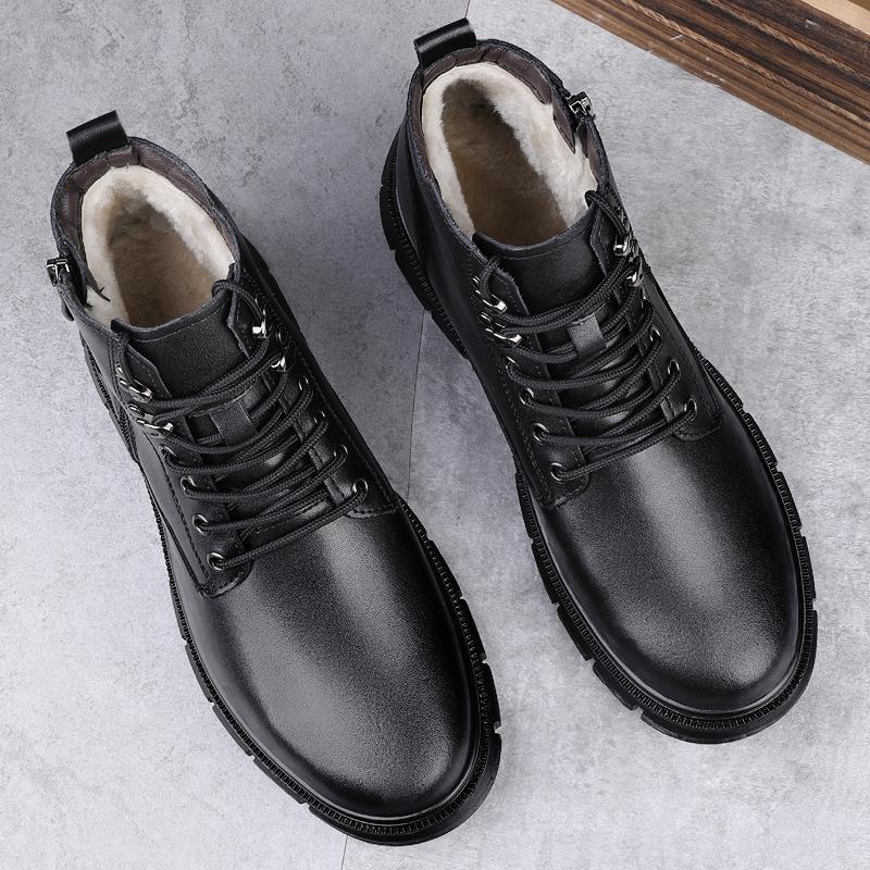 Fashion Men Boots Winter Outdoor Motorcycle Boots Retro Style Leather Man High Top Casual Shoe Trendy All-match Wear-resistant Men Shoes