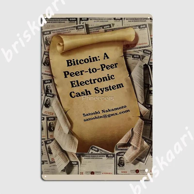 Bitcoin Whitepaper Metal Sign Cave Pub Garage Decoration Pub Printing Tin Sign Poster 20X30CM