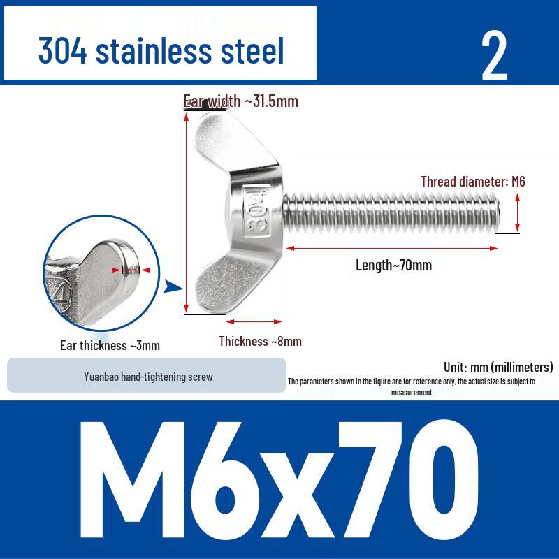 304 Stainless Steel Butterfly Weld Screw Yuanbao Hand-Tight Horn Bolt M3-M16