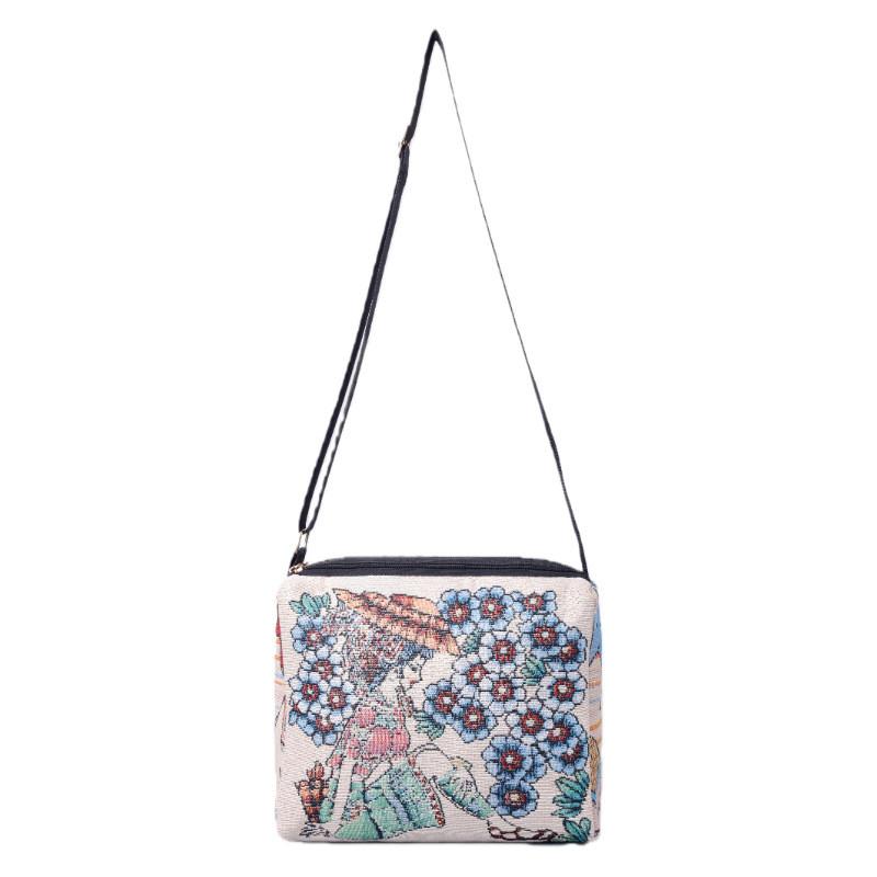 Chinese Style Doublesided Embroidered Flower Canvas Crossbody Bag For Casual Outings