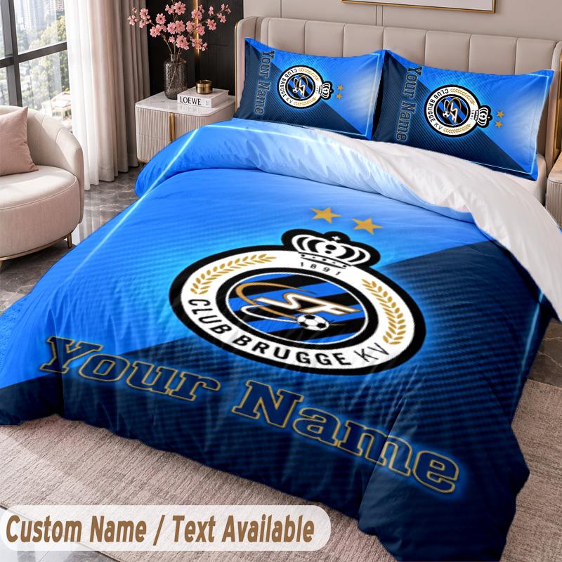 Club Brugge FC Printed Bedding Set Custom Name Text 1 Duvet Cover 2 Pillowcases For Bedroom