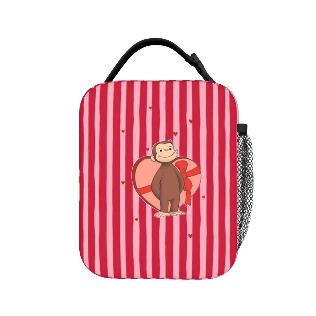 Curious George Collage Lunch Bag Portable Zipper Lunch Box Child Office Graphic Cooler Bag Cute Oxford Thermal Lunch Bags