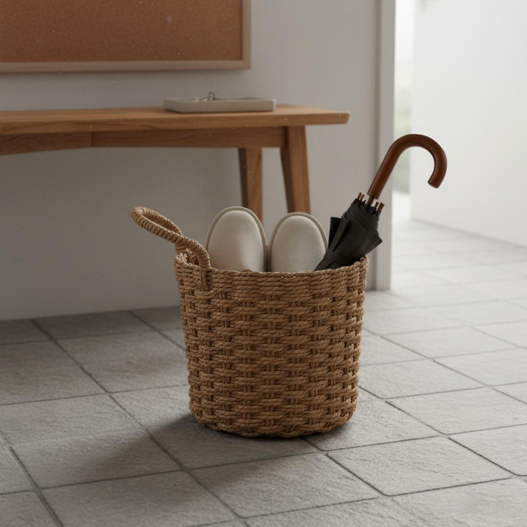 Woven Storage Basket with Handle Multi-Functional Handled Storage Basket Decorative Wicker Bin Versatile Long-Lasting