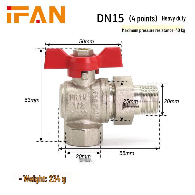 Copper Ball Valve DN15 - Internal/External Thread, 4/6 Inch Floor Heating Manifold, Union Brass Valve