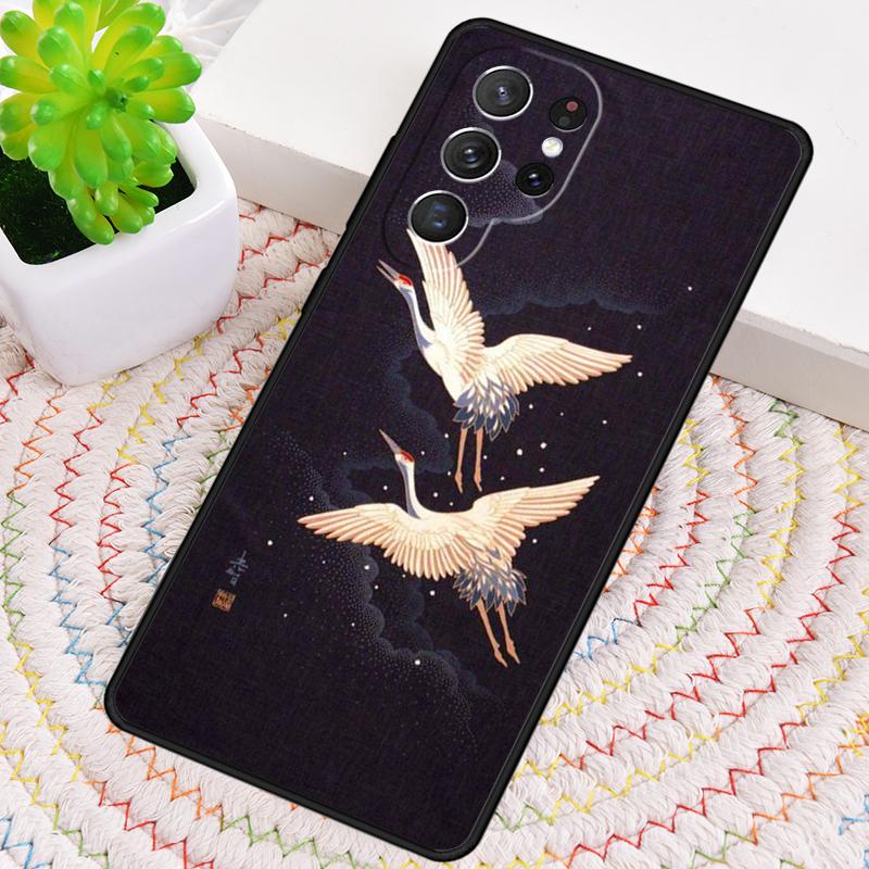 Japanese Cranes Art Silicone Phone Case For Samsung Galaxy note 10 pro S26 S25 S24 S23 S22 S21 Plus S25Ultra Capa Cover